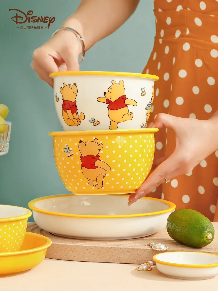 Disney Winnie the Pooh tableware rice bowl and plate set for home use single cartoon ceramic dinner plate kitchen tableware