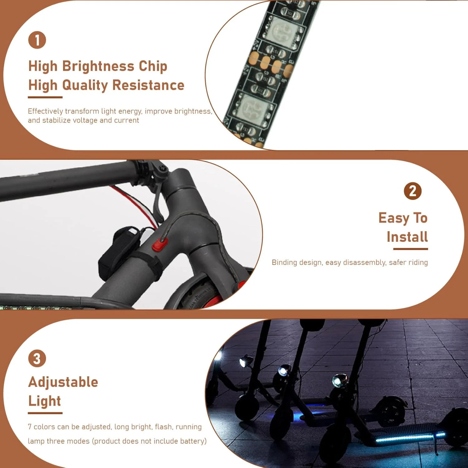 شريط إضاءة LED للدراجات البخارية، مجموعة إضاءة زخرفية تعمل بالبطارية، غير متضمنة، مقاومة للماء، سهلة التركيب #4