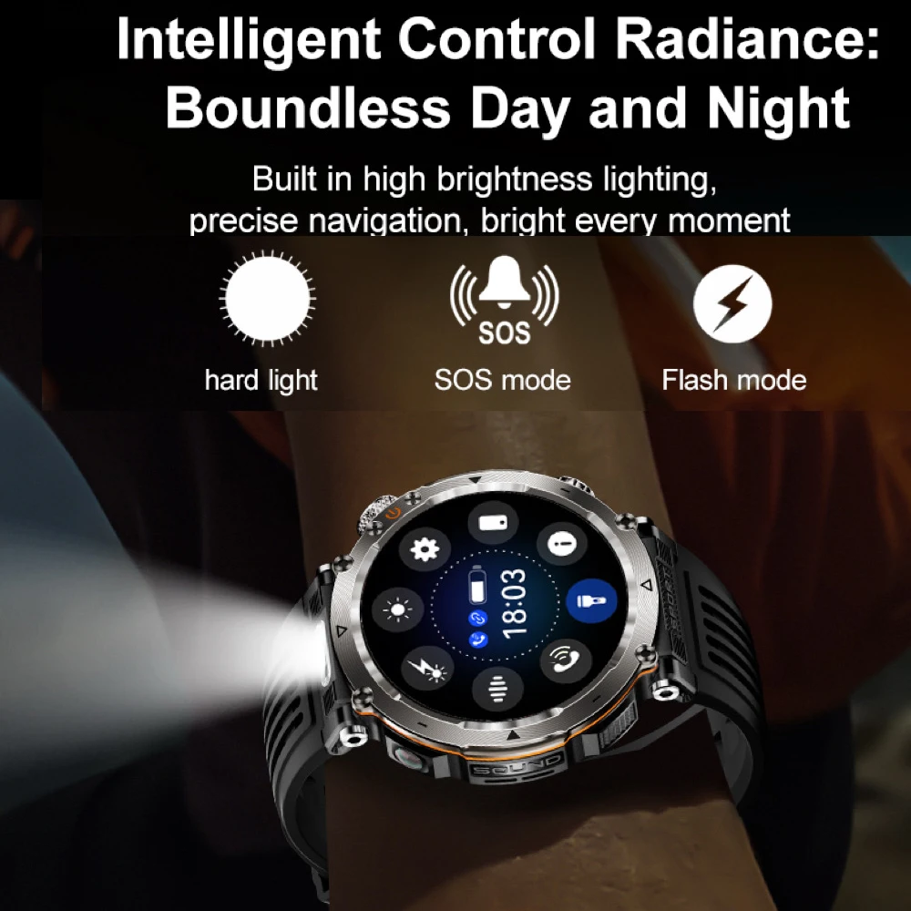 방수 스마트 시계 군사 GPS 원래 디자인 남자 블루 치아 호출 건강 모니터 LED 손전등 600mAh 100+ 스포츠