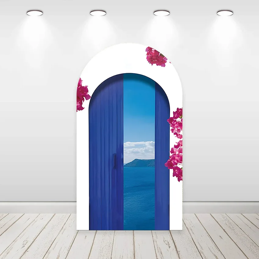 

Mehofond Custom 2-Sided Blue Arch Door Flowers Birthday Bride Shower Wedding Cover Chiara Arch Wall Background Decor Backdro