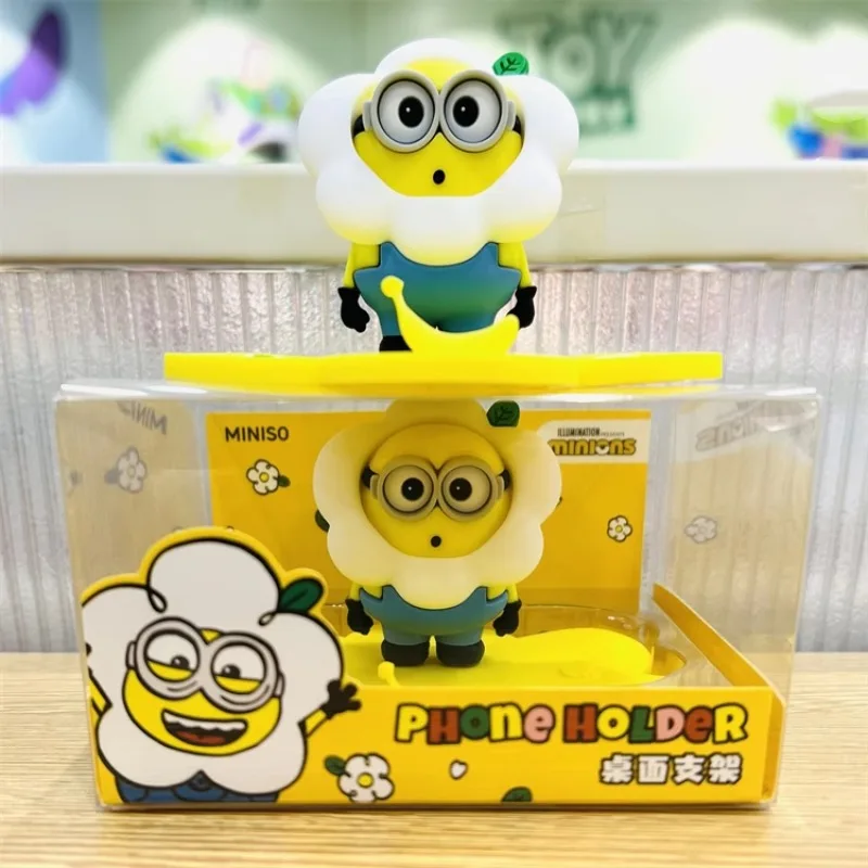 MINISO Huahua Minionki BOB stojak na telefon komórkowy na biurko urocze kreskówki ozdoby na biurko leniwa mała półka zabawka dekoracja prezent