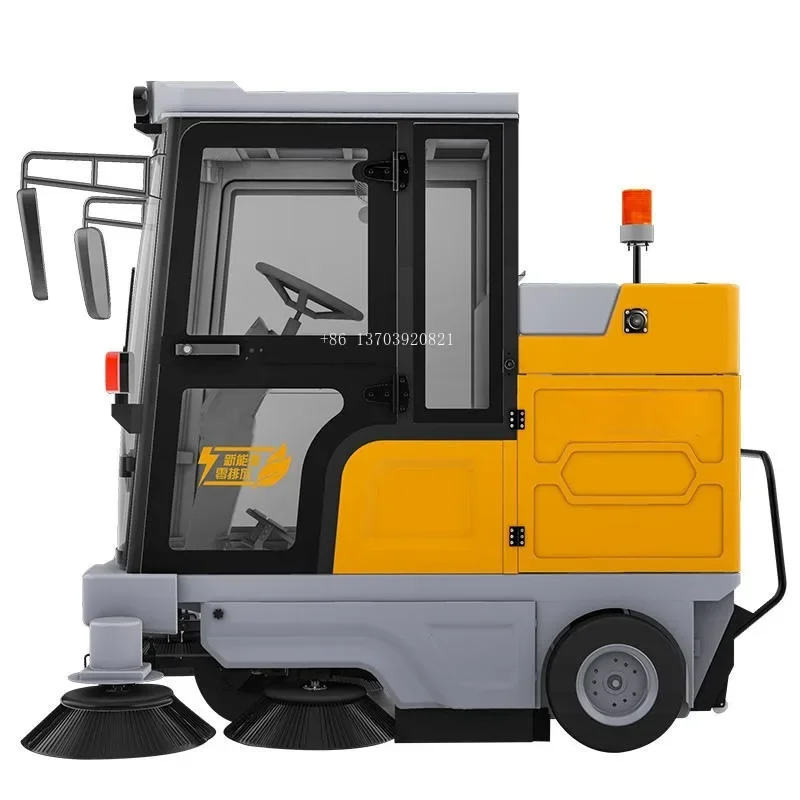 Electric Ride-On Road Sweeper Cleaning Machine Four-Wheel Steering with Industrial Drive Core Components-Brushes