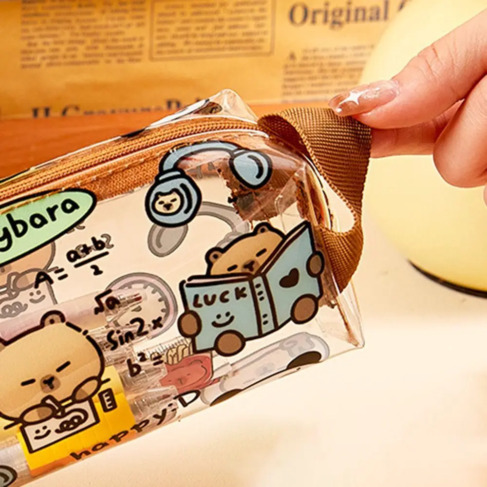 Kawaii Capybara Pen Bag Special Design Cartoon Transparent Pencil Case Waterproof High Appearance Stationery Storage Pouch