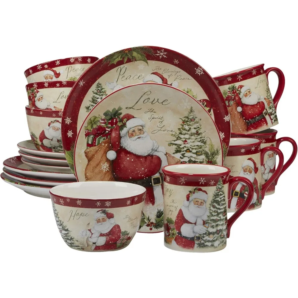 

89127 holiday wishes 16 piece dinnerware set, set of 4, one size, mulicolored