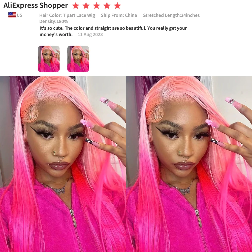 13X6 HD Lace Frontal Wigs Highlight Dark Pink Straight 13X4 Lace Front Wig 250 Density 613 Colored Human Hair Wigs For Women