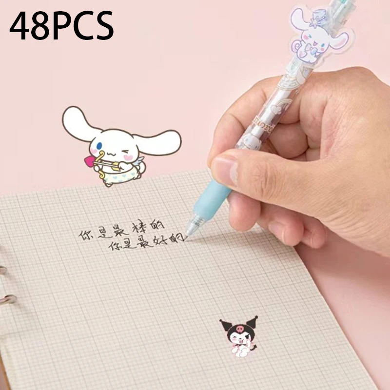 

48Pcs Sanrios Kawaii Cartoon Press Writing Pen Cute Black 0.5 Gel Pen Signature Pens School Supplies Stationery Students