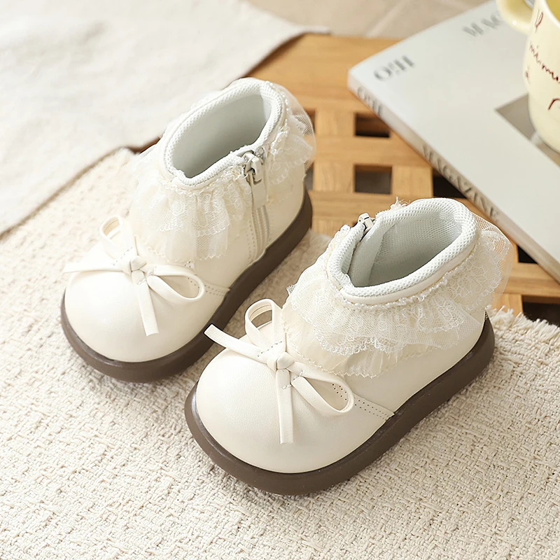 New Baby Girl Boots Sweet Elegant Kids Princess Fashion Boots Chic Versatile Infant First Walkers Causal Lace Ankle Boots Autumn