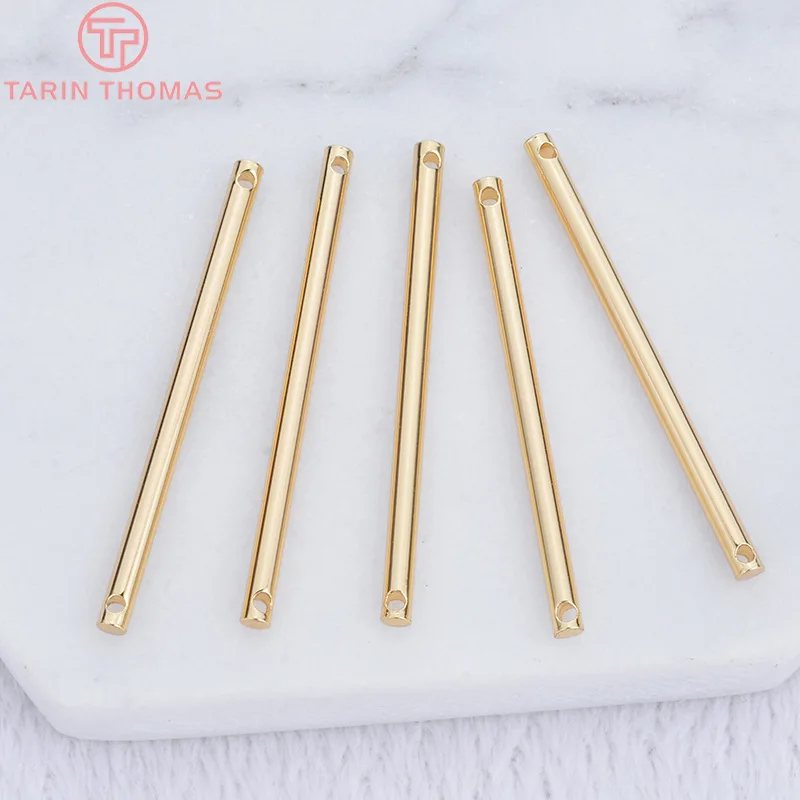 (1902)10PCS 35x2MM 50x2MM 24K Gold Color Brass Rods Connector Charms Pendants High Quality Diy Jewelry Findings Accessories