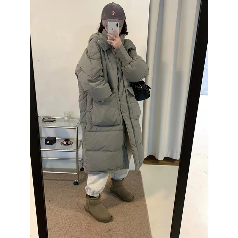 

MEXZT Hooded Long Parkas Women Streetwear Plus Size Down Coats Korean Pockets Puffer Jacket Winter Warm Cotton Padded Outwears