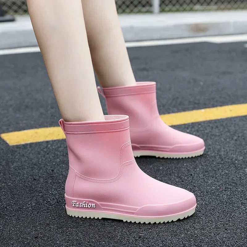 2023 New Water Boots Woman Rain Waterproof Ankle Rubber Boots Female Comfort Work Garden Galoshes Rain Shoes Non-slip Rainshoes