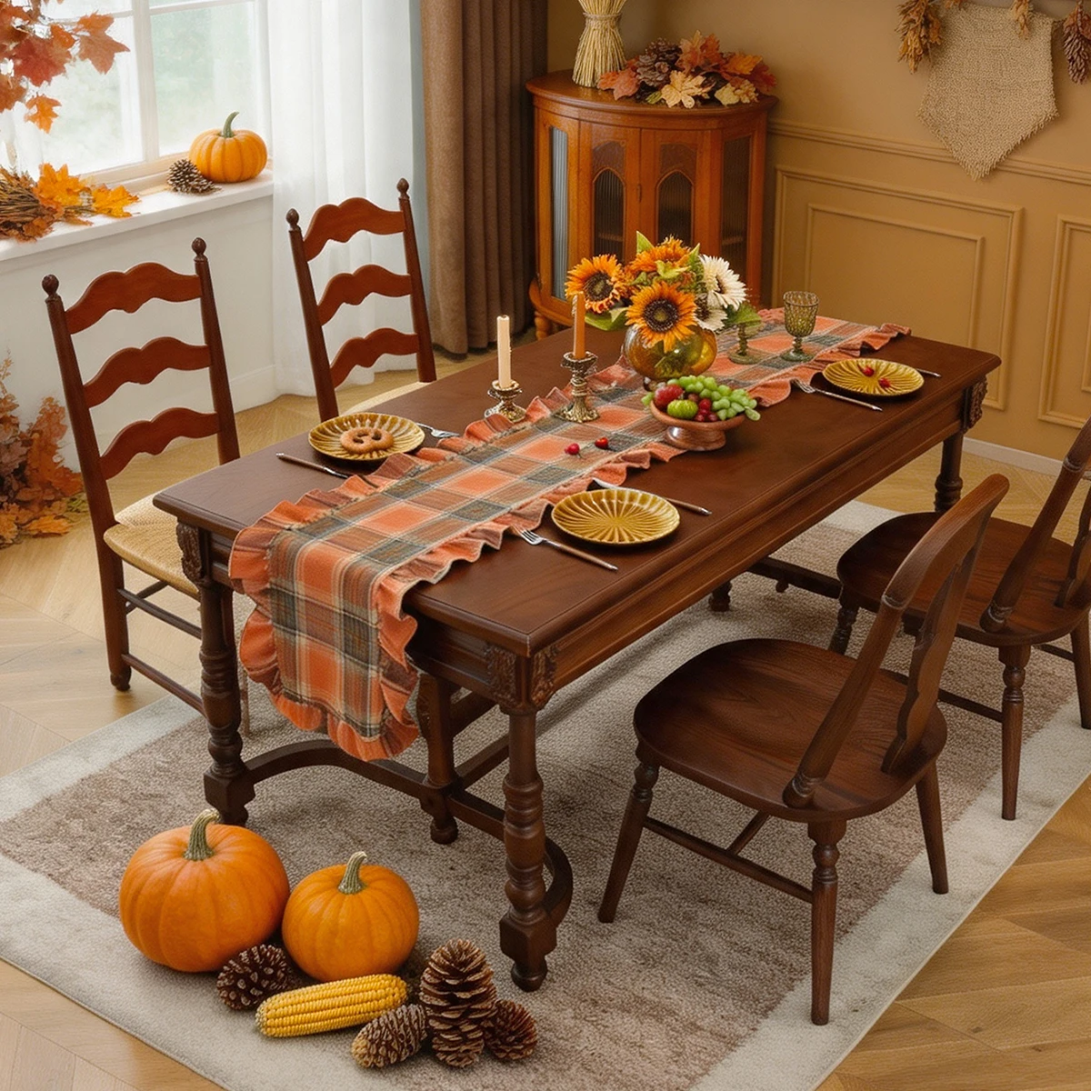 Halloween Flounce Table Runner Can be Washed,Which is Suitable for Daily Decoration of Kitchen Table Thanksgiving Picnic Party