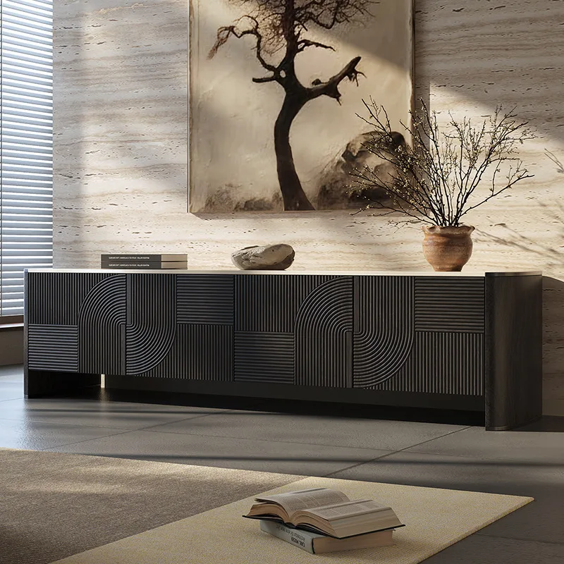Marble TV Cabinet Premium Sense Carved Floor Cabinet Modern Villa Storage Locker