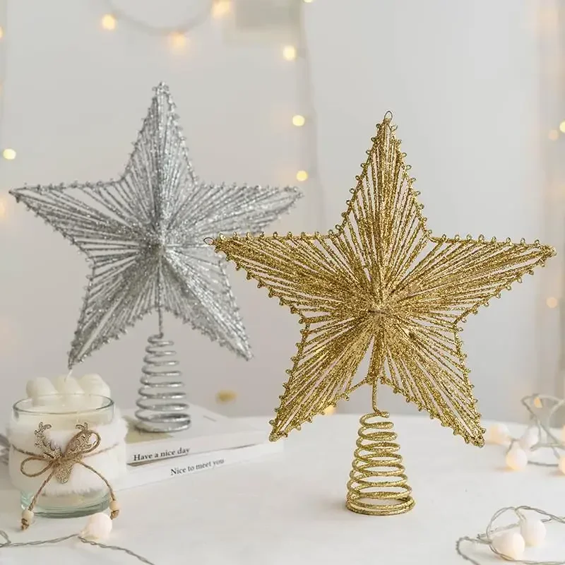 

Modern Fashion Christmas Tree Ornament Gold Sparkling Powder Iron Art Tree Top Star Christmas Aesthetic Design Room Decorations