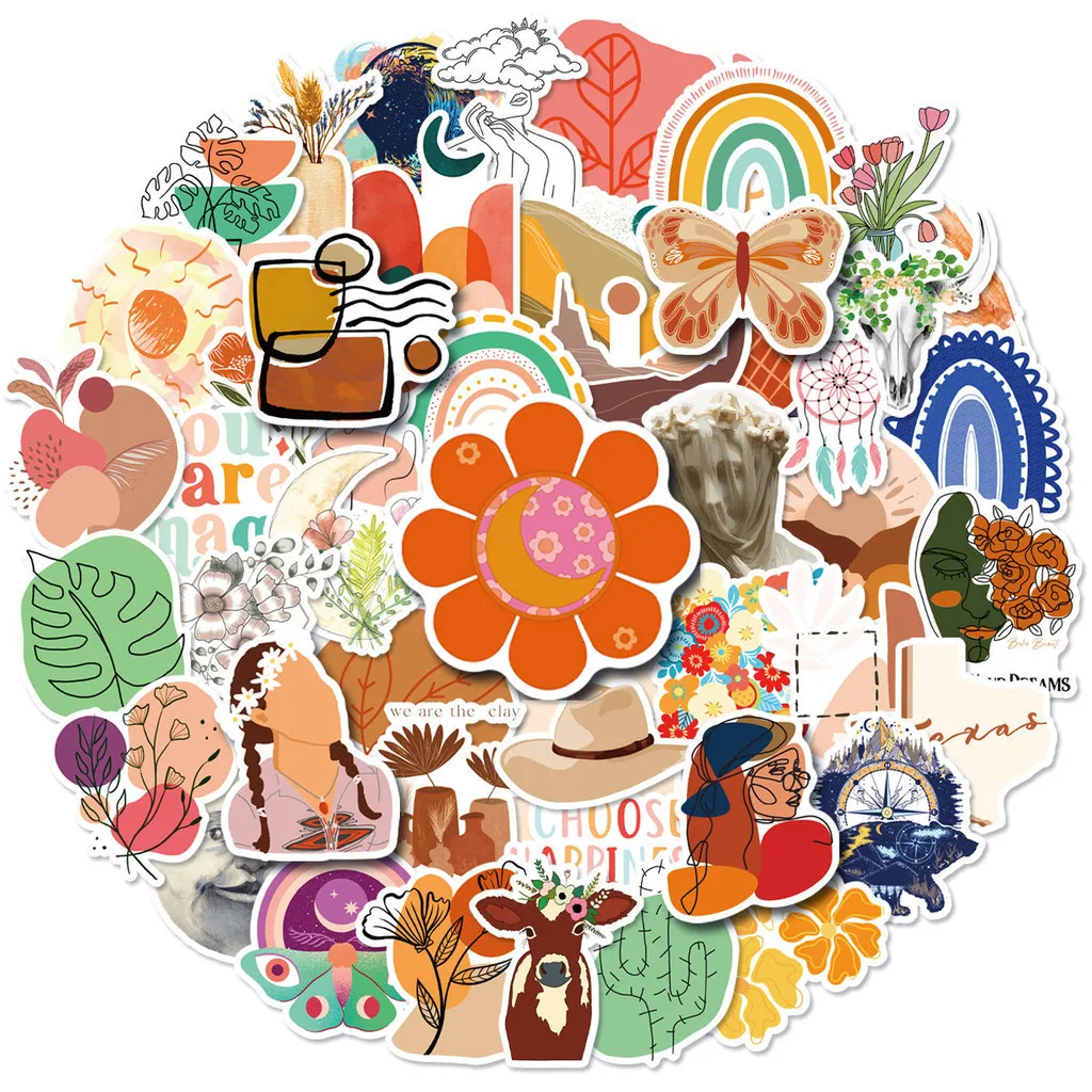 50/100/200 قطعة بوهو الفن البوهيمي مقاوم للماء ملصقات الكتابة على الجدران لحساب اليد مقلمة الشارات BulingBulingStickers Store