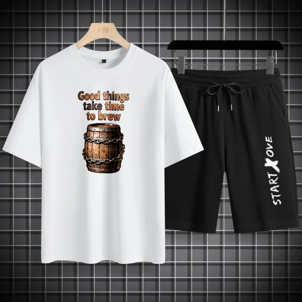 

Мужские футболки, комплекты с коротким рукавом + шорты, костюм для мужчин, дышащий комплект мужской одежды, полиэстер, новые летние мужские комплекты, модные