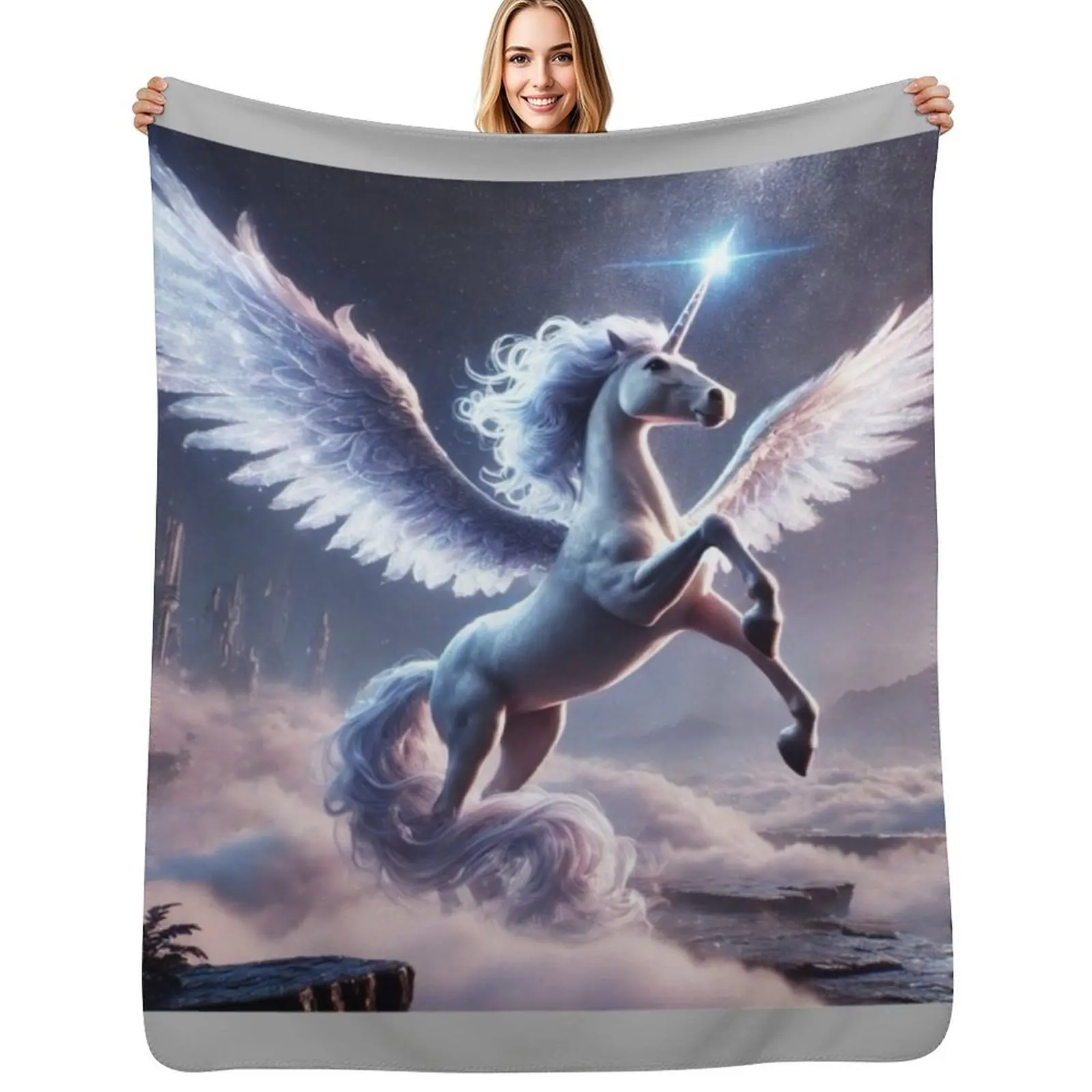 Mystical Alicorn Hybrid in Enchanted Realm - Fantasy Creature Art Throw Blanket Loose Summer Cute Flannel halloween Blankets