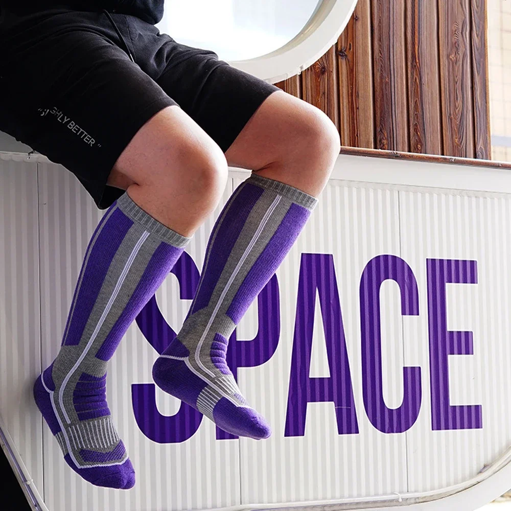 XQQMXX 남녀공용 스키 양말, 온열 무릎 높이, 따뜻한 겨울 스노우 스케이팅, 스노보드 양말, 메리노 울, OTC, 1 쌍