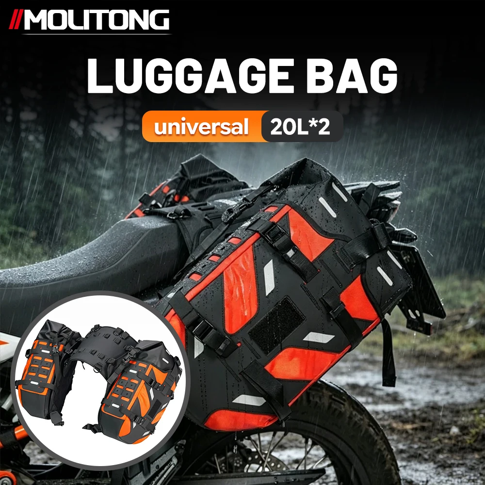 Motorcycle ADV Saddle Bags 40L Waterproof TPU Roll-Top MOLLE Side Luggage Bag Universal Off-Road Panniers for Adventure Touring