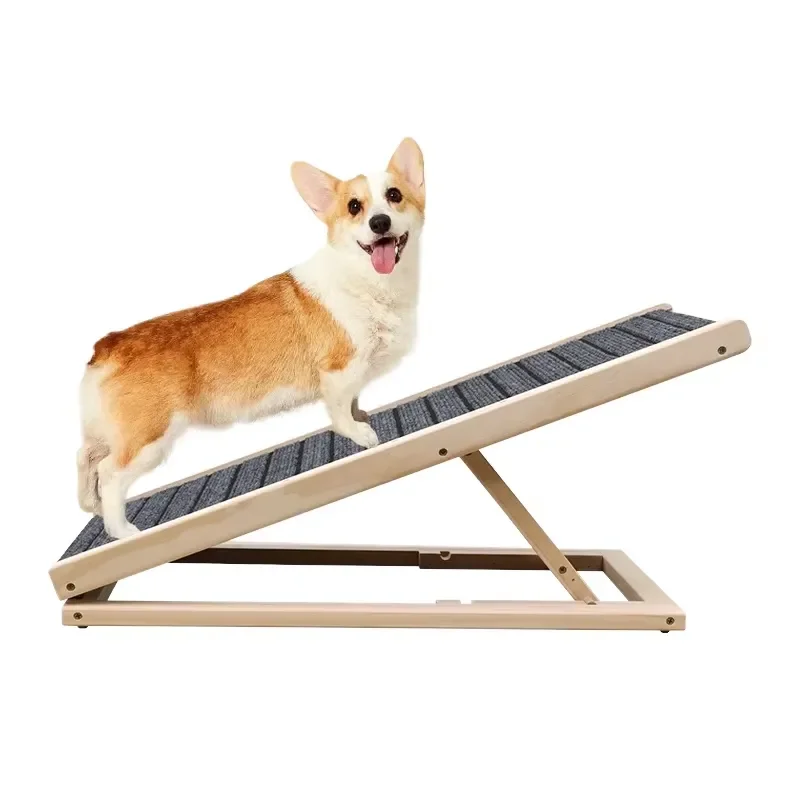 Adjustable Pet Ramp Wooden Dog Ramp Non-Slip Folding Pet Stairs for Bed Sofa Car Indoor Outdoor Use OEM ODM Customization