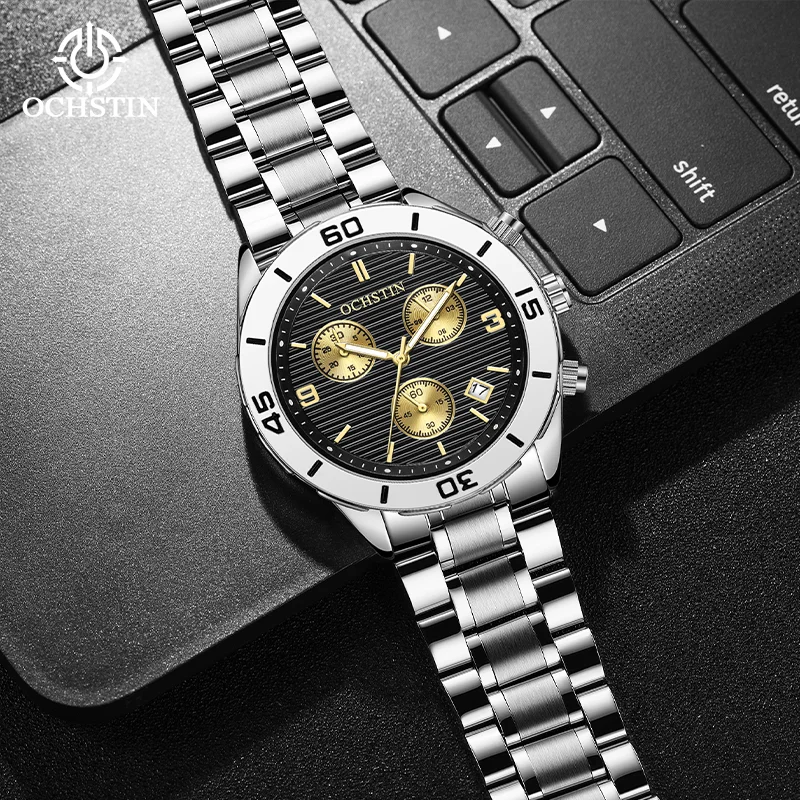OCHSTIN Men's Quartz Movement Watches Man Navigator Series Stainless Steel Wristwatch Multifunctional Movement Waterproof Clock