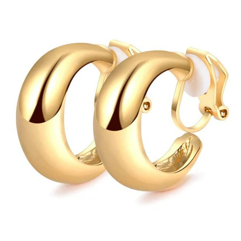 Vintage Smooth Clip on Earrings for Women Non Pierced Minimalist Chunky C-shaped Classic Hoop Ear Clips Temperament Jewelry Gift