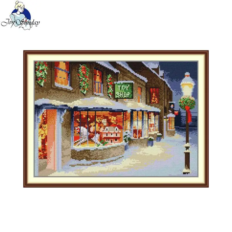 

Joy Sunday Cross Stitch Kit Christmas Toy Store HD Pattern Aida 16/14/11CT Counted Printed Canva DIY Embroidery Kit Hand Crafts