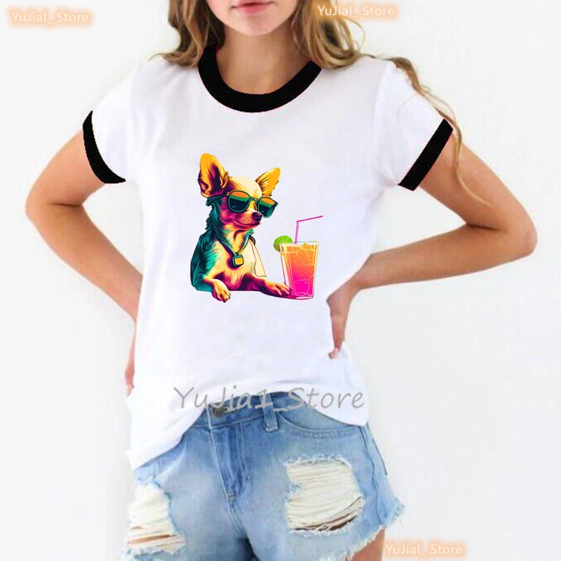 Colorful Pug/Chihuahua/Golden Retriever/Bernies Mountain/Beagle/Dachshund Print T Shirt Women Harajuku Kawaii Clothes Tshirt