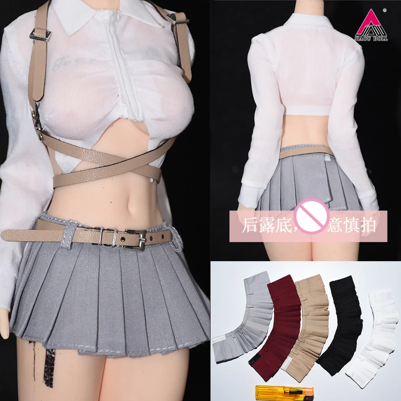 Customized 1/6 Girl  Ultra Short Pleated Skirt White Waistless Shirt Clothes Model Fit 12'' Female Soldier Action Figure Body