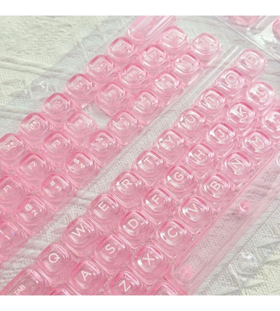 Keycap Personality Pink Transparent Keycap HOA Small Full Set of 132 Keys PC Mechanical Keyboard Full Transparency