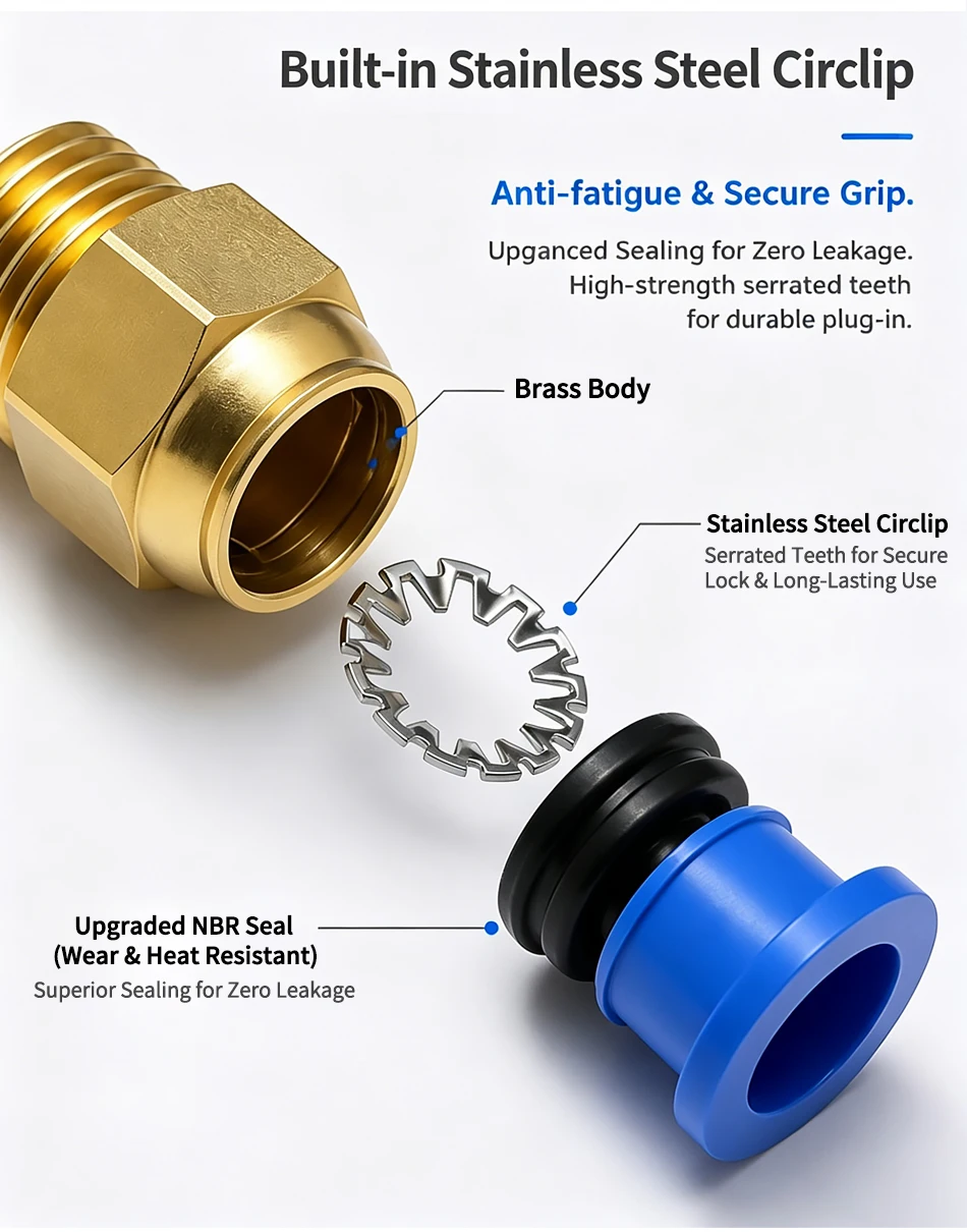 5PCS Quick Connect Air Fittings PC Series - 10mm Hose to 1/8" 1/4" 3/8" 1/2" Thread Pneumatic Push in Connector for Compressor T&I Online Store