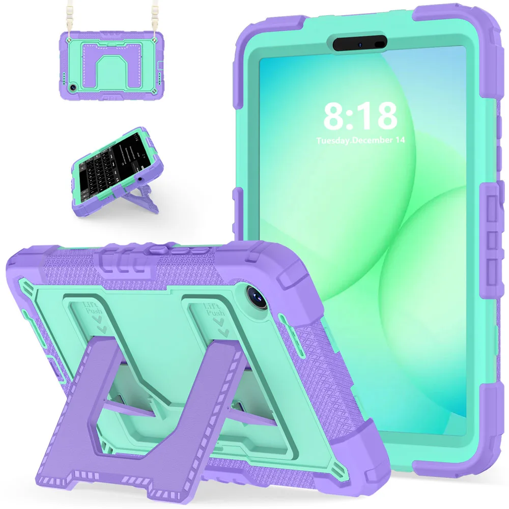 For Samsung Galaxy Tab A9/A11 8.7 inch Case Shockproof Hard PC & Silicone Stand Cover Four Corner Anti-Drop Protective Shell