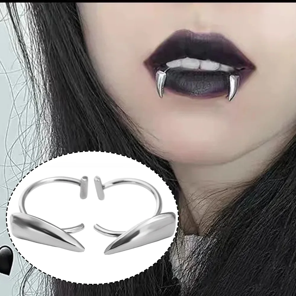 Edelstahl personalisierte scharfe Zähne gefälschte Piercing Lippenring Punk übertrieben Schmuck für Frauen Gothic Gesicht Schmuck Dekor