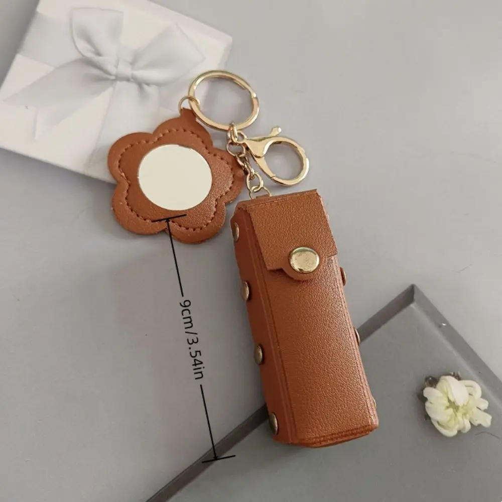 Przenośny etui na szminkę, mini torebka z PU skóry z kwiatowym lustrem, brelok do kluczy z lusterkiem do makijażu, zawieszka do plecaka, breloczek, prezent