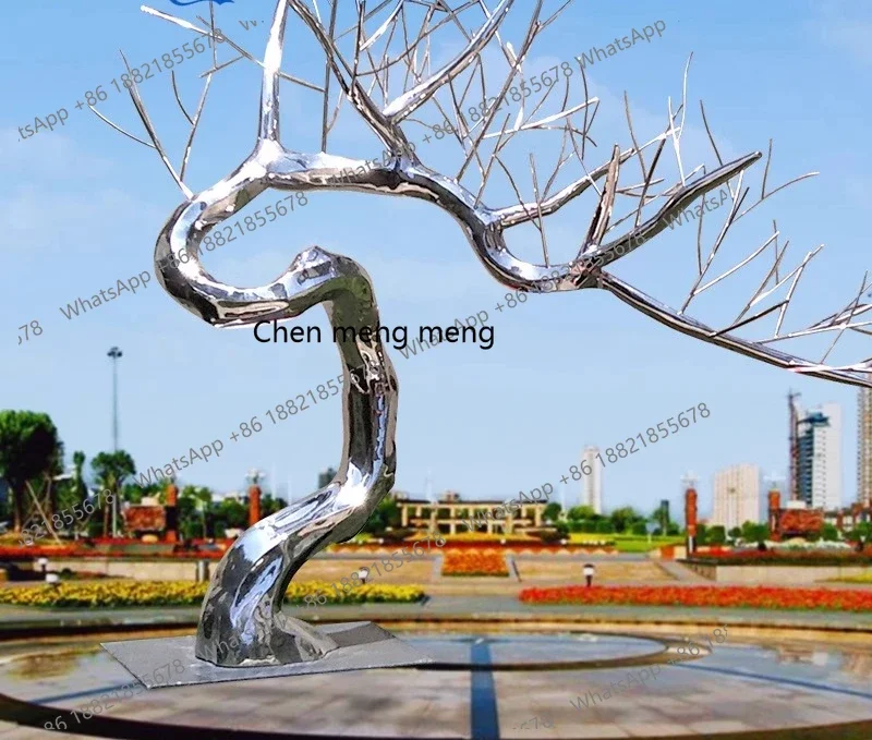 Custom Stainless Steel Tree Plant Sculpture Courtyard Sales Office Square Landscape Garden Sculpture Park Art Ornament