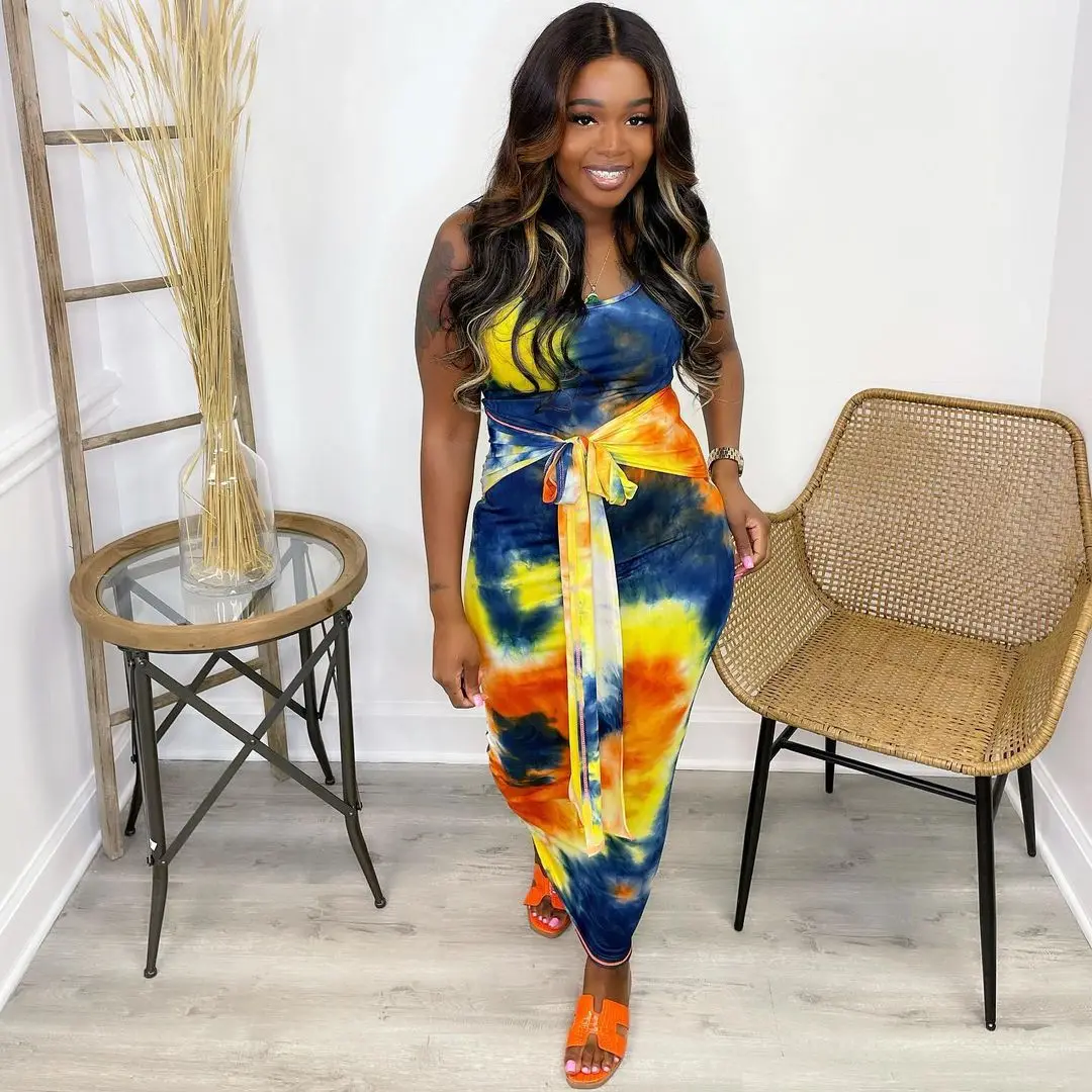 

Hot Selling African Printed Camouflage Tie Dyed Long Women's Dresses In Spring, Summer, And Autumn