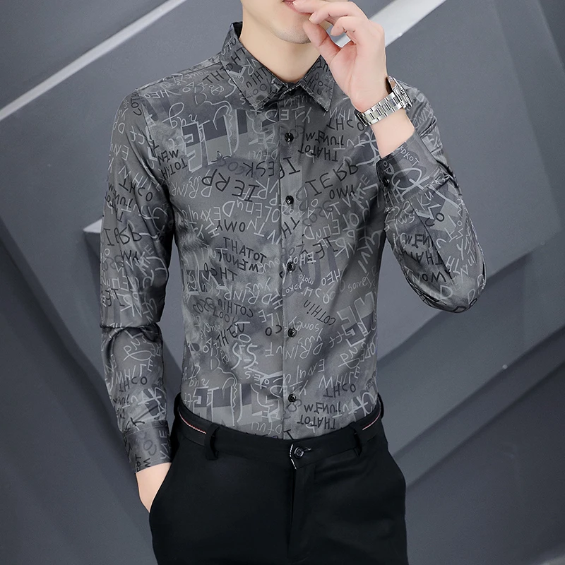 

European Style Streetwear 3D Print Slim Fit Long Sleeve Men Shirt Autumn New Quality Comfortable Breathable Luxury Chemise Homme