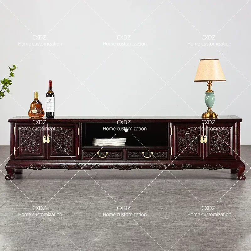 Solid Wood TV Cabinet Chinese Style Audiovisual Console Living Room Storage Floor Cabinet Blood Sandalwood Furniture
