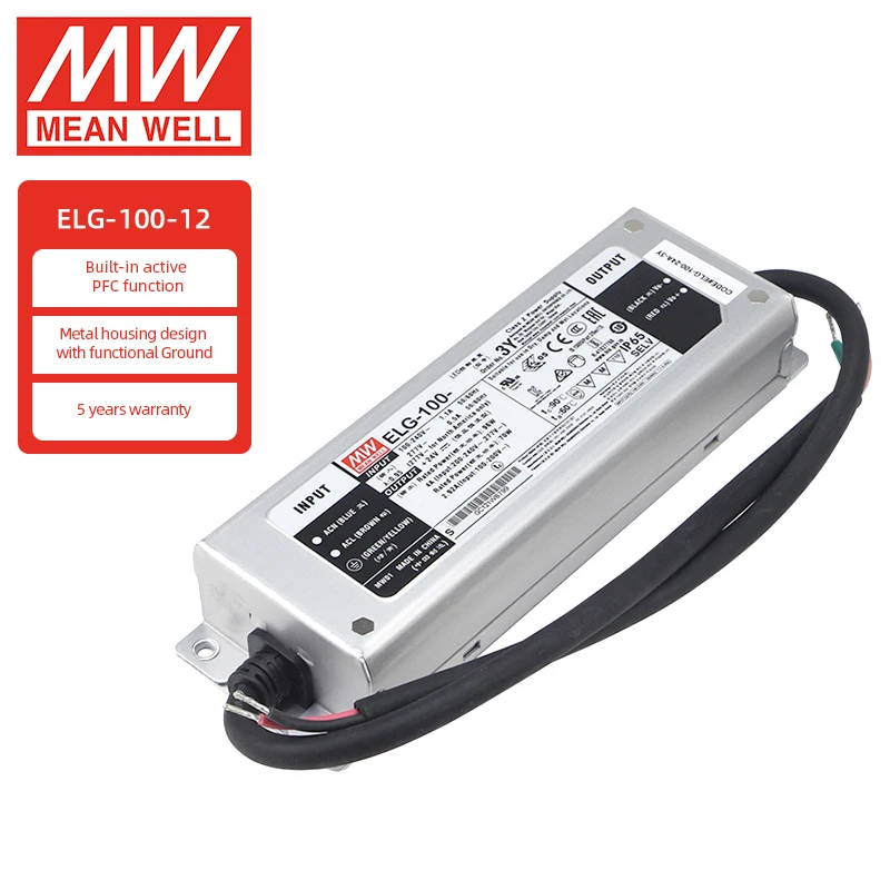

MEAN WELL ELG-100 IP67 Waterproof 100W LED Lighting Transformer AC to DC 12V 24V Power Supply Outdoor LED Driver Power Adapter