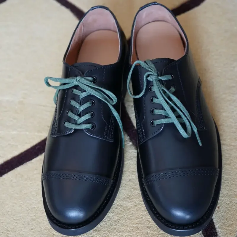 Goodyear sepatu kulit Formal kasual pria, sepatu las, sepatu kulit Formal, tali tiga sambungan, kulit sapi rendah, garis Vintage untuk pria