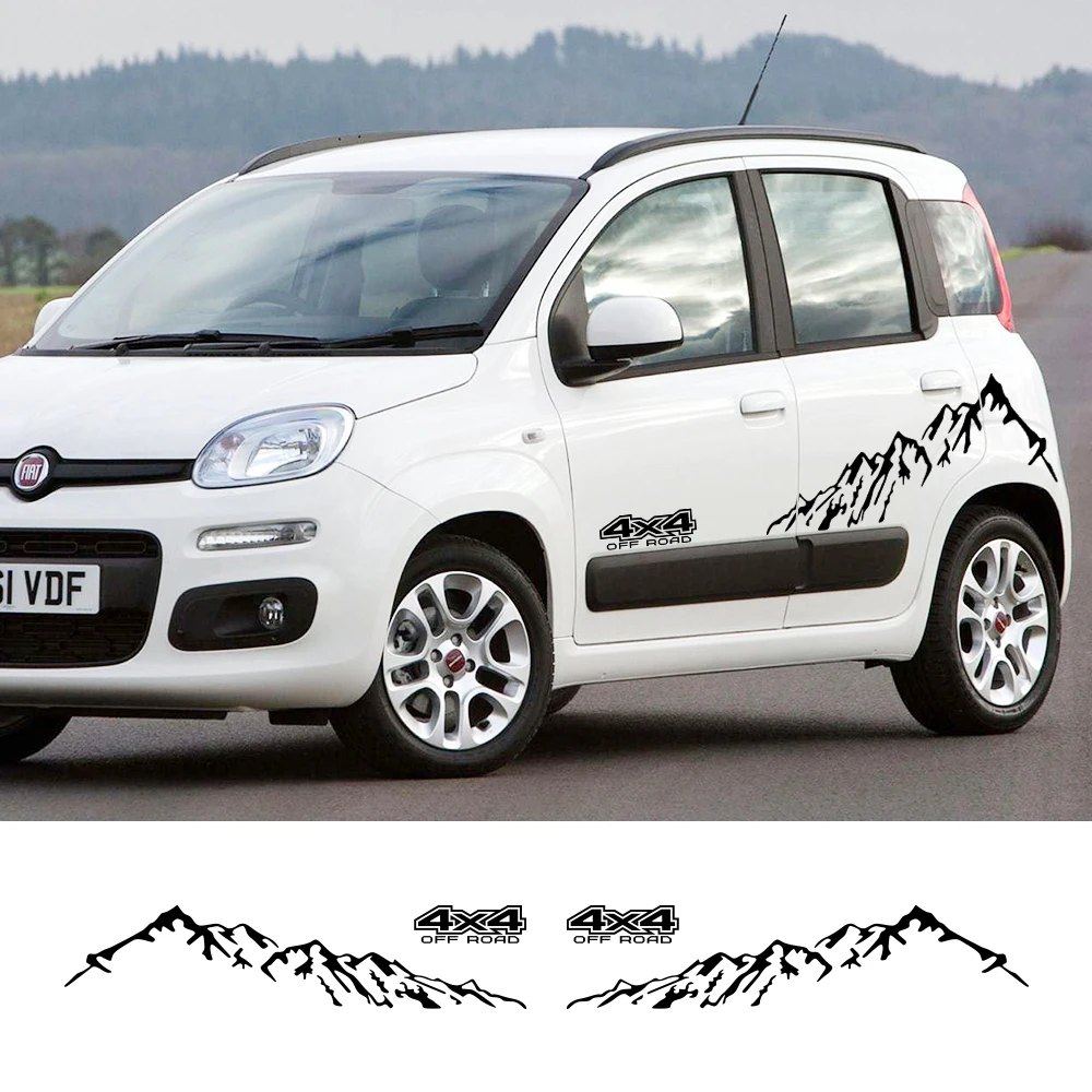 For Fiat Panda MK3 1 2 3 4x4 169 141 312 319 750 Car Side Stickers 4x4OffRoad Mountain Style Auto Accessories Vinyl Decor Decals