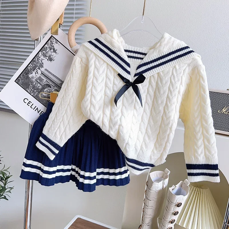 Girls Knitted Clothes Sets 2023 Autumn Winter Sweaters Tops+Skirt Girls Outfits Set Children Clothing Suits Baby Girl Clothes