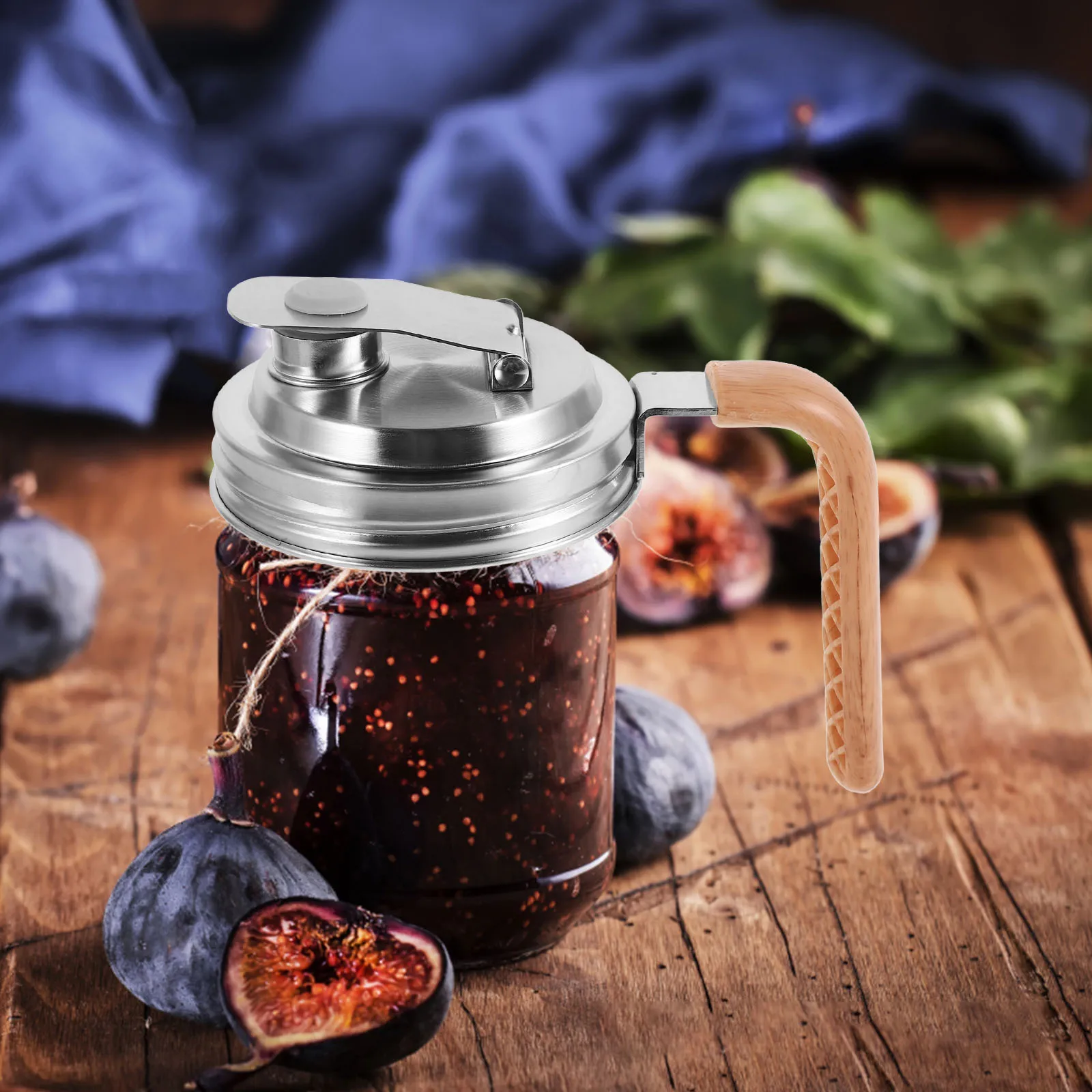 

Mason Jar Lid Stainless Steel Handle Wide Mouth Leakproof Cover Straw Hole Pour Spout Kitchen Supplies Silver Large