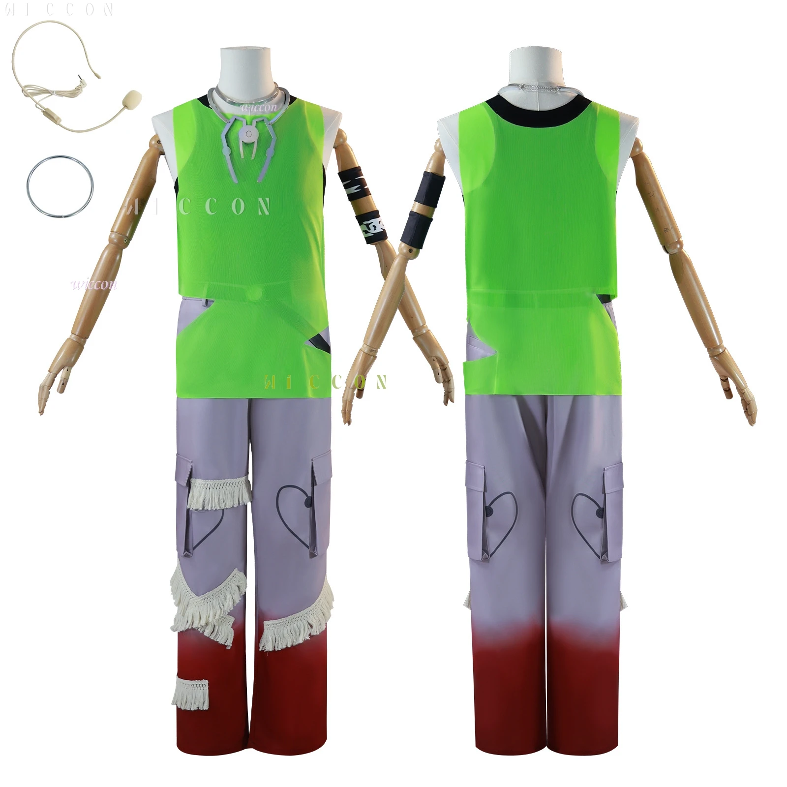 Anime Cos ALIEN STAGE TILL 코스프레 옷 R7 Blink Gone 가발 복장 Till Costume Prop Armband 녹색 조끼 성능 할로윈 P