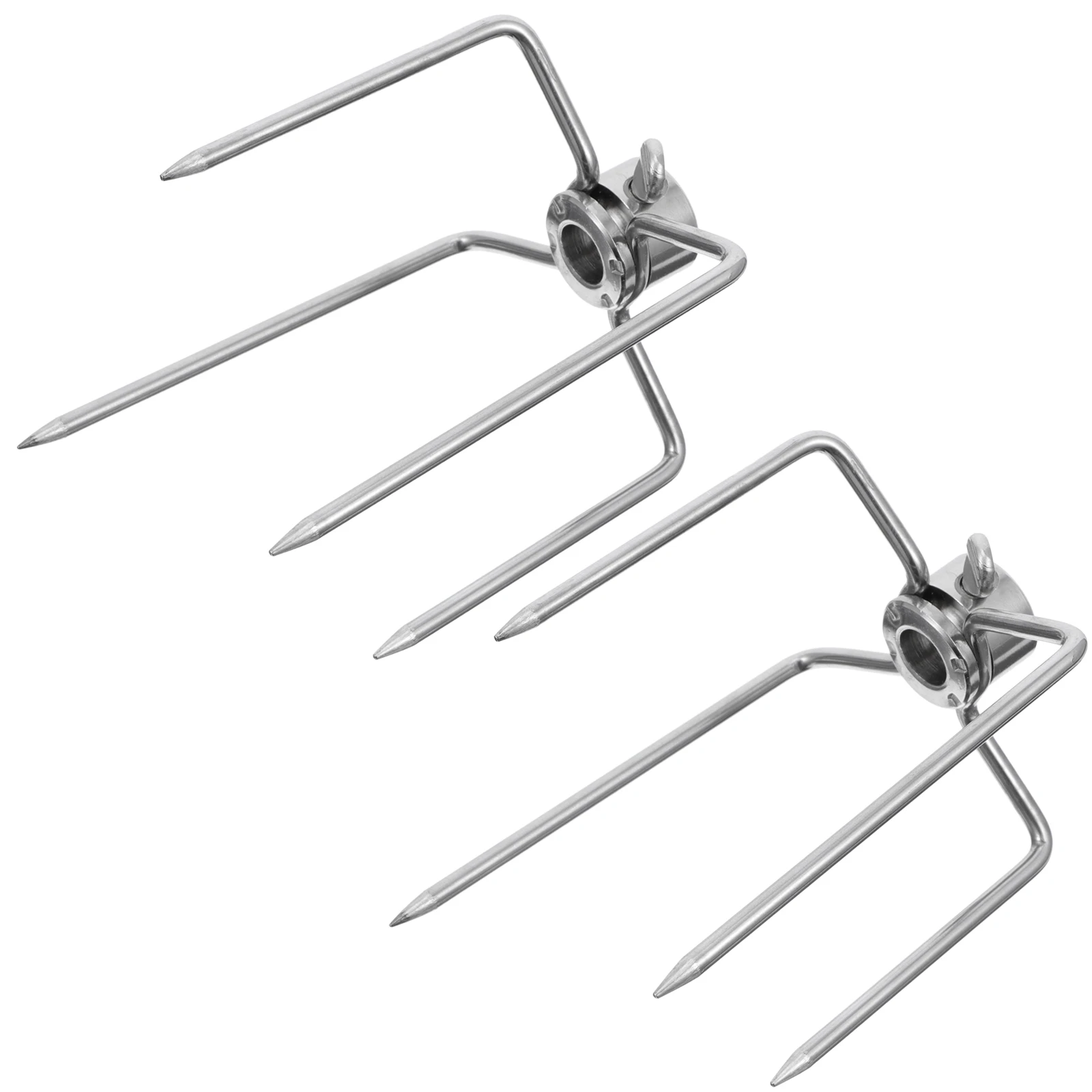 

2pcs Stainless Steel Bbq Meat Rotisserie Prongs Grill Forks For Barbecue Party Skewer Accessories Spit Forks Four Prong Offset