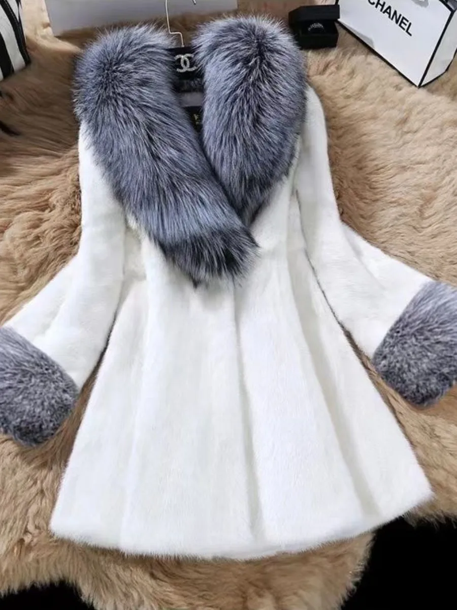

Autumn Winter New Style Women's Mid-Length Fur Collar Leather Coat Slimming Knee-Padded Health Ring Outerwear Coat