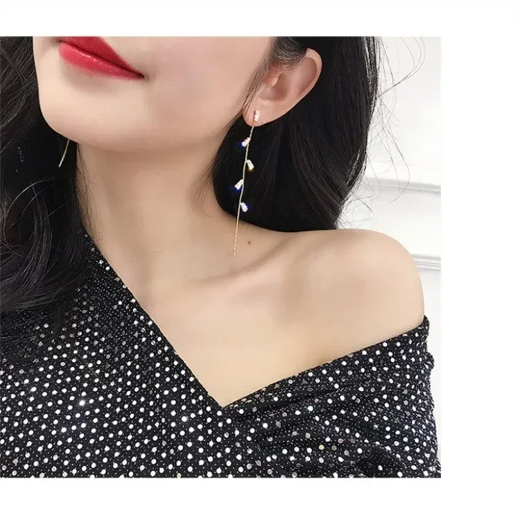 Fine jewelry Temperament Wild 925 silver needle perforated Earrings female Crystal from Austrian Fit Women For Party