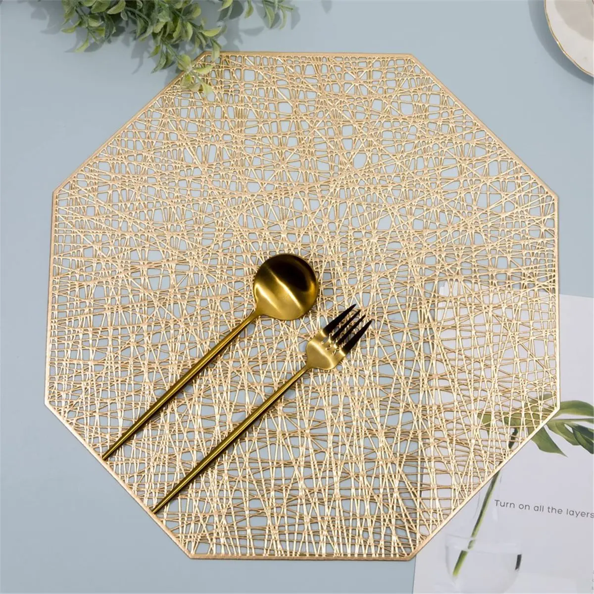 6 Pcs Octagonal Placemat, Hollow-Out Design,Non-Slip and Heat-Insulating,Suitable for Kitchens, Dining Rooms, and Hotels