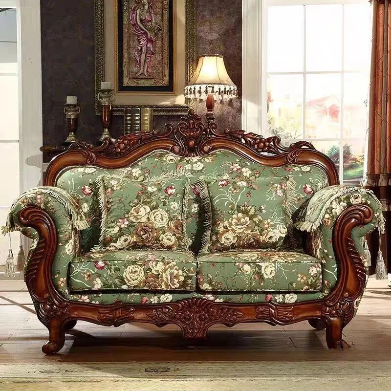 HYS European fabric sofa solid wood high-end luxury furniture large apartment American living room villa removable and washable