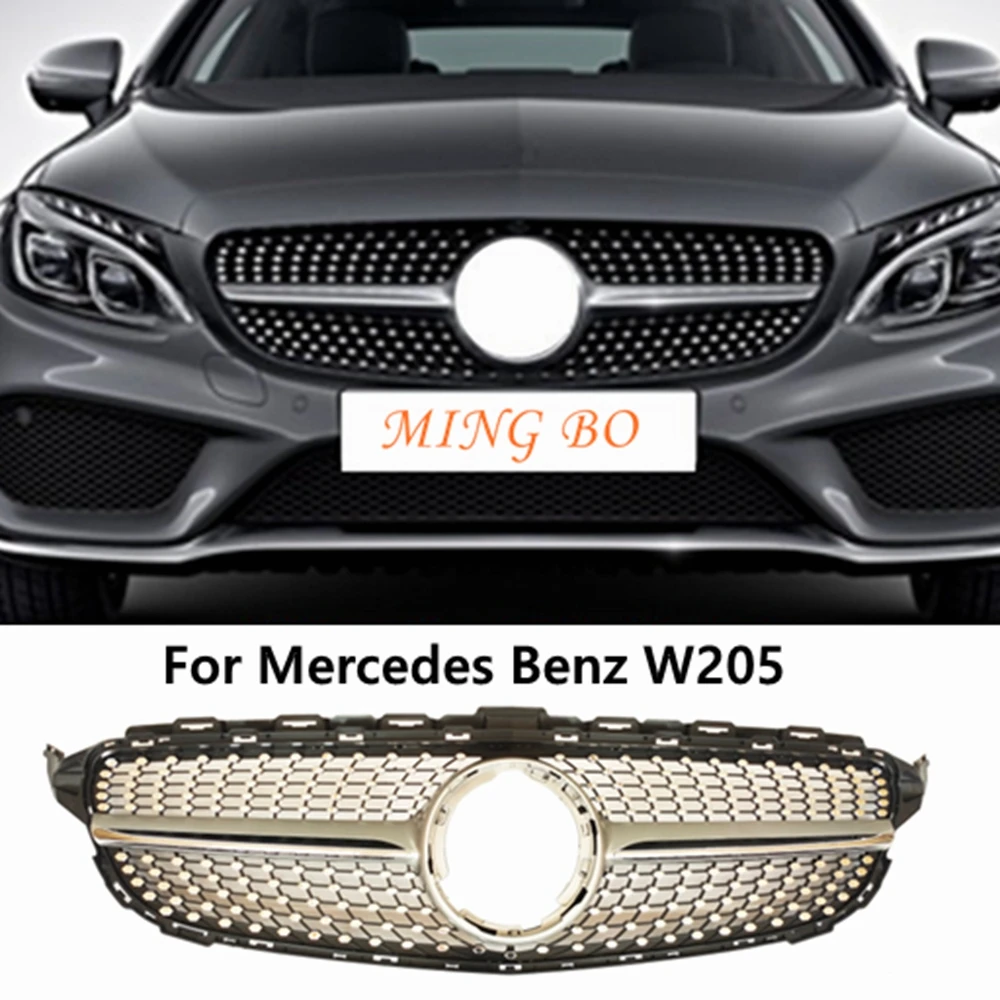 

For Mercedes Benz C Class W205 Sport Racing Grill With Camera W204 AMG GT Diamond 2014 2015 2018 2020 Front Bumper Grille