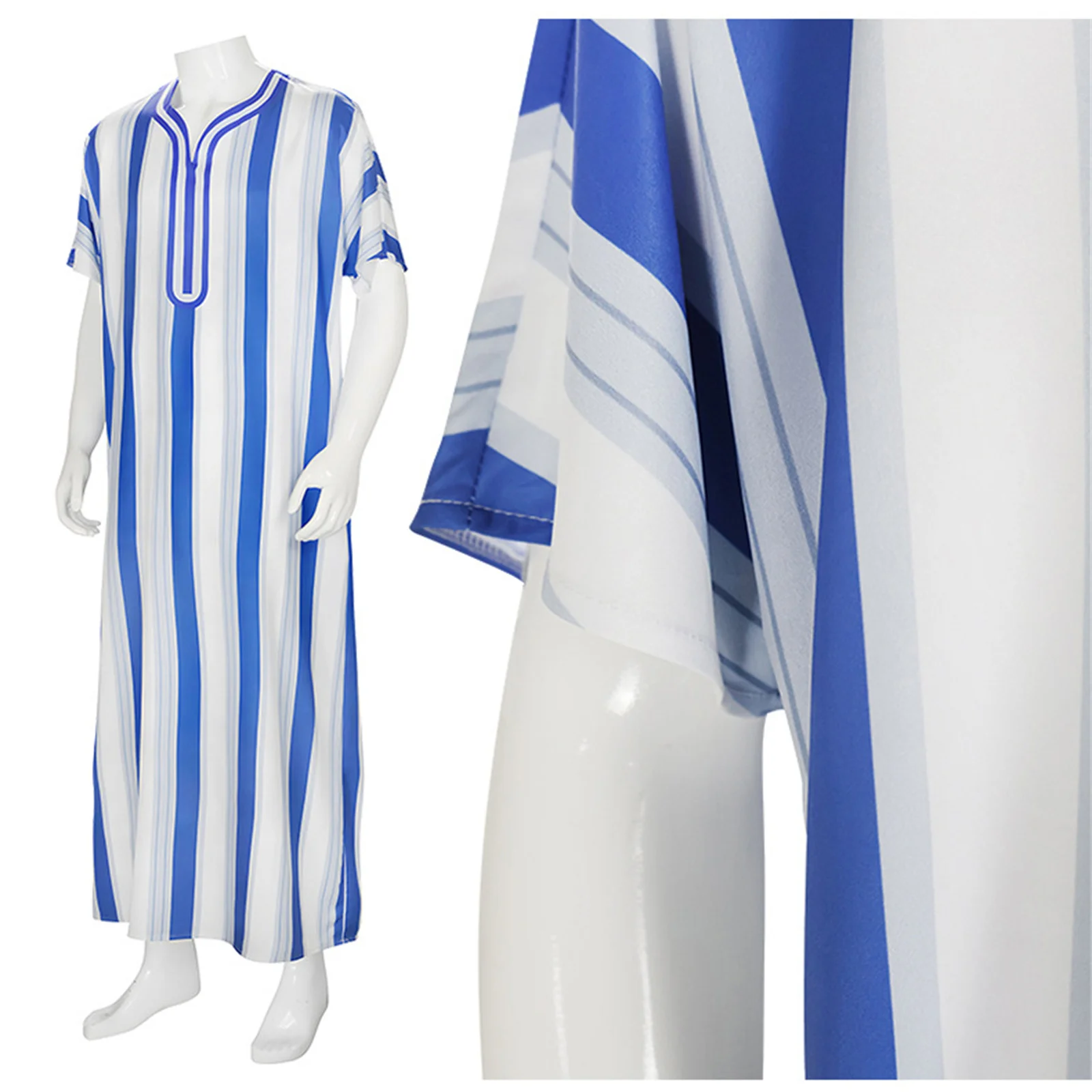 Men Clergy Church Robe Blue White Striped Priest Choir Robe Liturgical Arab Ethnic Costume Middle Eastern Muslim Dubai Robe